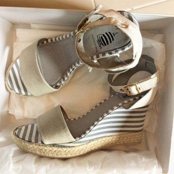 Marina Yachting women's size 41 EU leather wedge heels boating nautical sandals - Picture 1 of 5